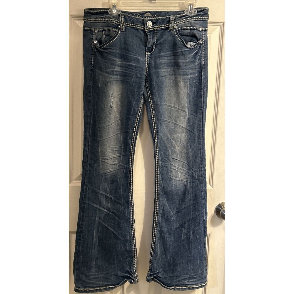 Premiere Rue 21 Jeans Womens Juniors Sz 9/10 Regular Stretch Dark Wash Flare